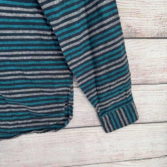 Levi's Linen Blend‎ Striped Button Down Shirt Men's Size Large Green/Blue/Black - Picture 6 of 13